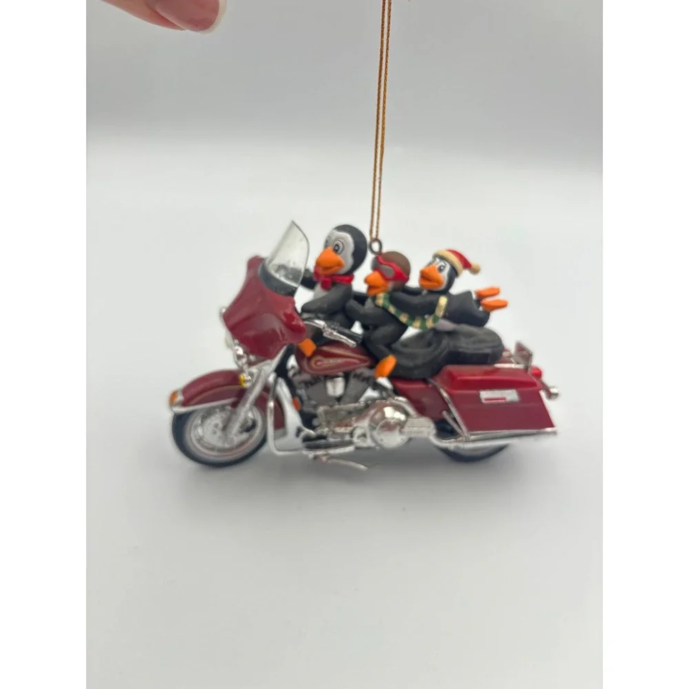 Harley Davidson Penguins on Electra Glide Motorcycle Christmas Ornament Maroon